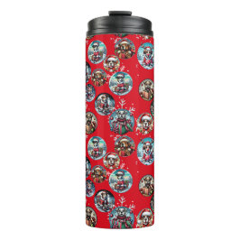 赤い例証スノーフレークと犬サンタの贈り物 タンブラー