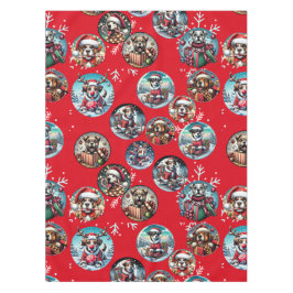 赤い例証スノーフレークと犬サンタの贈り物 テーブルクロス