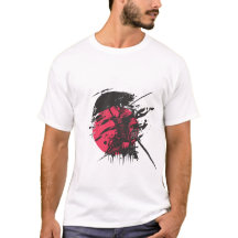 赤い侍戦士の墨絵アートTシャツ | 日本のカート
