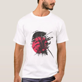赤い侍戦士の墨絵アートTシャツ | 日本のカート Tシャツ