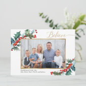 赤い信じホリーの果実と金ゴールドのフォトカード (スタンド正面)