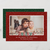 赤い信じ魔法の写真のクリスマス シーズンカード (正面/裏面)