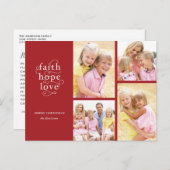 赤い信仰ホープ愛4 – 写真タイポグラフィクリスマス ポストカード (正面/裏面)