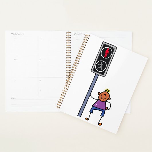 赤い信号を持つ歩行者の交ストップ渉の少年 プランナー手帳