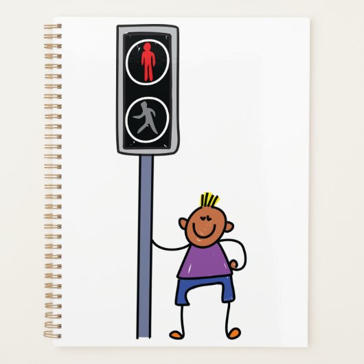 赤い信号を持つ歩行者の交ストップ渉の少年 プランナー手帳 (正面)