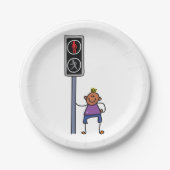赤い信号を持つ歩行者の交ストップ渉の少年 ペーパープレート (正面)