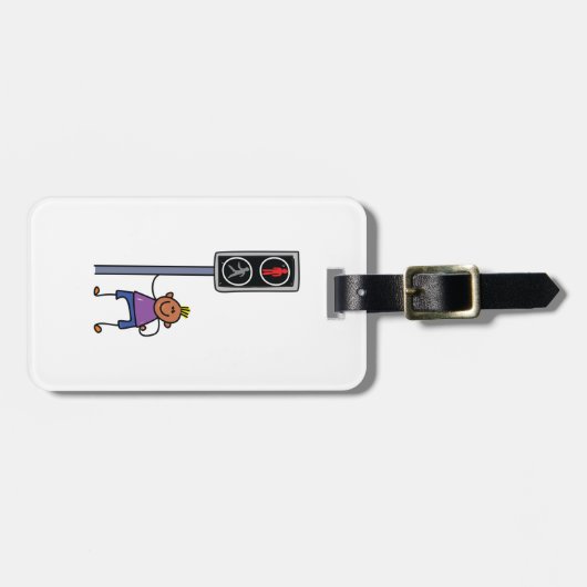 赤い信号を持つ歩行者の交ストップ渉の少年 ラゲッジタグ (正面横)