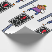 赤い信号を持つ歩行者の交ストップ渉の少年 ラッピングペーパー