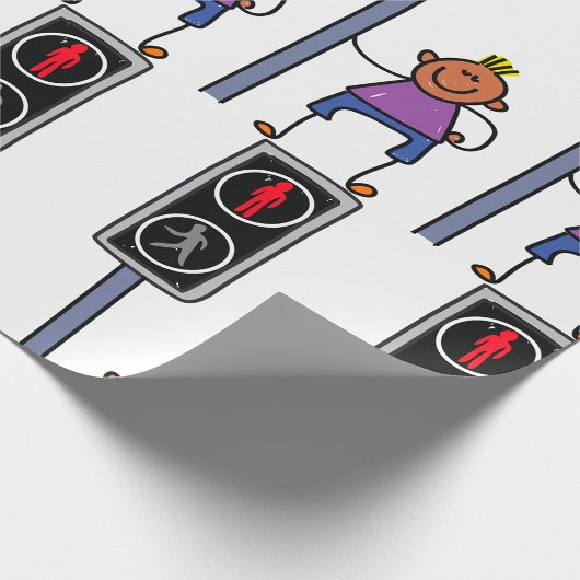 赤い信号を持つ歩行者の交ストップ渉の少年 ラッピングペーパー