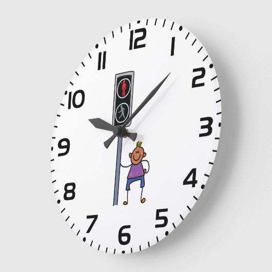 赤い信号を持つ歩行者の交ストップ渉の少年 ラージ壁時計 (傾斜)