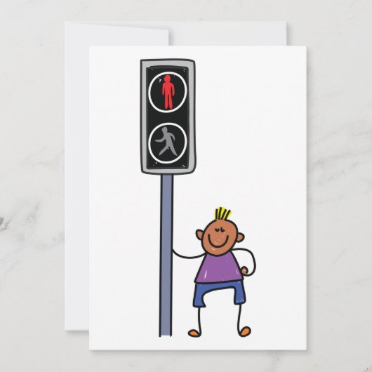 赤い信号を持つ歩行者の交ストップ渉の少年 招待状 (正面)