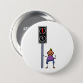 赤い信号を持つ歩行者の交ストップ渉の少年 缶バッジ (正面&裏面)