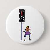 赤い信号を持つ歩行者の交ストップ渉の少年 缶バッジ (正面)