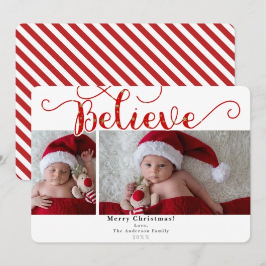 赤い信念 クリスマス ホリデー ２枚の写真 招待状 (正面/裏面)