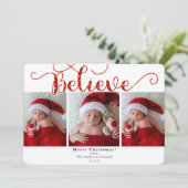赤い信念 クリスマス ホリデー 3枚の写真 招待状 (スタンド正面)