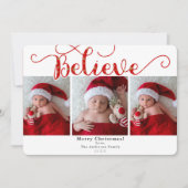 赤い信念 クリスマス ホリデー 3枚の写真 招待状 (正面)