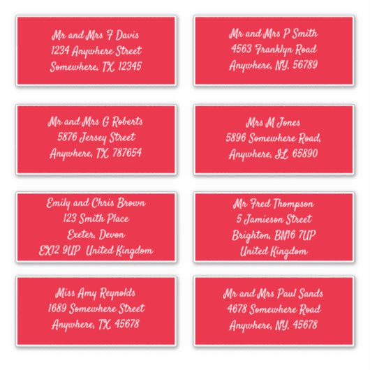 赤い個人受取人名住所配送料 シール (正面)