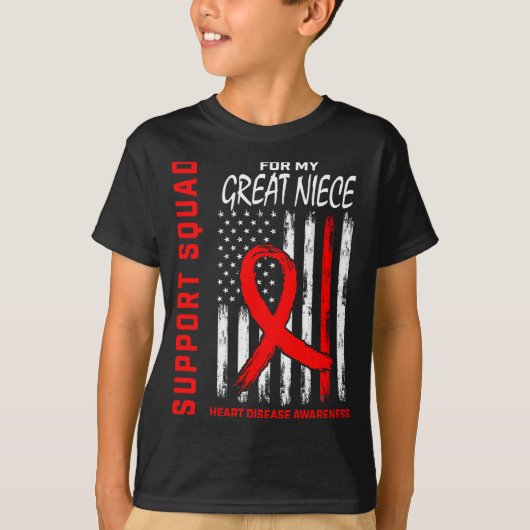 赤い偉大な姪の心臓病啓発フラッググラフ Tシャツ (正面)