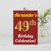 赤い偽の金を使った４９歳の誕生日お祝い会 + 名前 招待状 (スタンド正面)