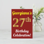 赤い偽の金 27歳の誕生日おめでとう + 名前 招待状 (スタンド正面)