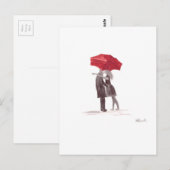 赤い傘でカップルロマンチックなカップルキス ポストカード (正面/裏面)