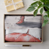 赤い傘で雨の中を歩くデカップネコ 薄葉紙 (ギフト)