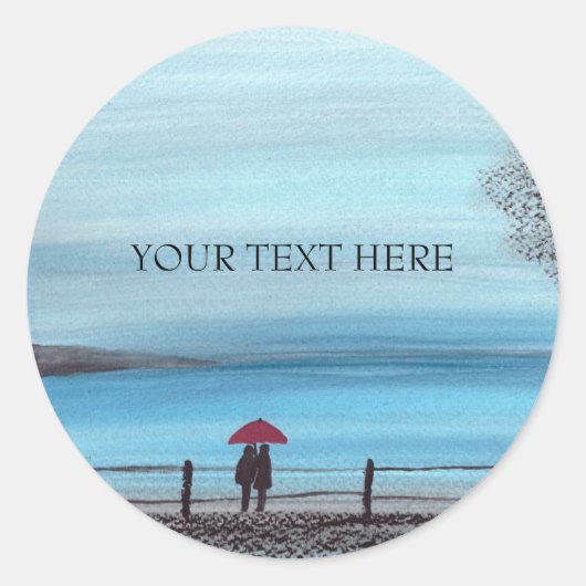 赤い傘のはがきに恋する ラウンドシール (正面)