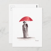 赤い傘のカップル ポストカード (正面/裏面)