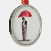 赤い傘のカップル メタルオーナメント (右)