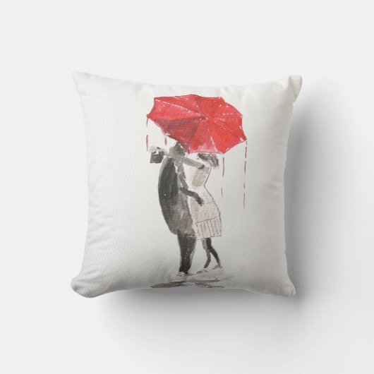 赤い傘のクッションカバー 愛するカップル クッション (正面)