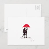 赤い傘のラブカップルアート ポストカード (正面/裏面)