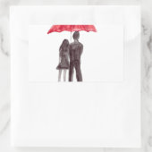 赤い傘のロマンチックなカップルとの愛のカップル 長方形シール (バッグ)