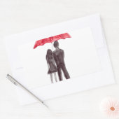 赤い傘のロマンチックなカップルとの愛のカップル 長方形シール (封筒)
