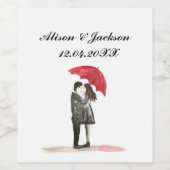 赤い傘のワインラベルとラブカップルボトル ワインラベル (シングルラベル)