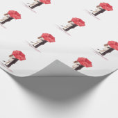 赤い傘の下で恋のカップル水色シック ラッピングペーパー (角)