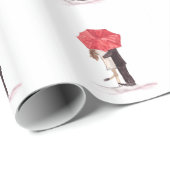 赤い傘の下で恋のカップル水色シック ラッピングペーパー (ロールコーナー)