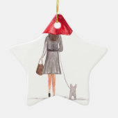 赤い傘の女の子 セラミックオーナメント (正面)