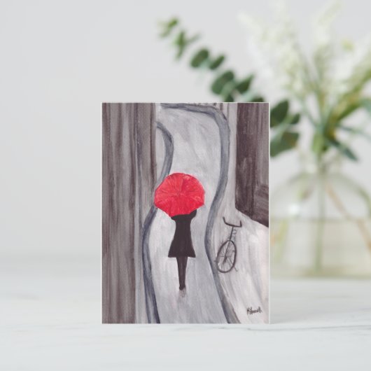 赤い傘の女絵画の子 ポストカード (スタンド正面)