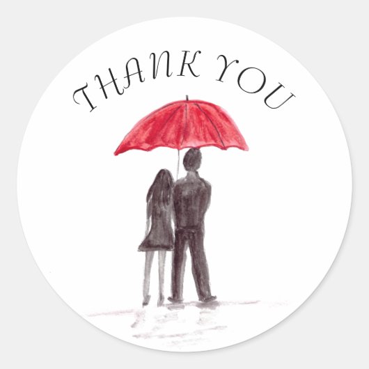 赤い傘の恋人たち ロマンチックなカップル ラウンドシール (正面)