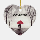 赤い傘の愛カップルのセラミックオーナメント セラミックオーナメント (正面)