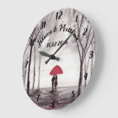 赤い傘の愛カップル素朴なロマンチックなヴィンテージl ラージ壁時計 (傾斜)