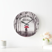 赤い傘の愛カップル素朴なロマンチックなヴィンテージl ラージ壁時計 (ホーム)