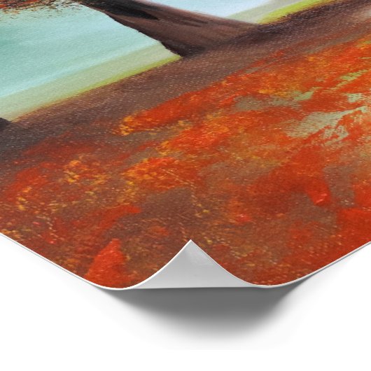 赤い傘の秋の風景画を持つ女性 ポスター (角)