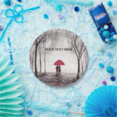 赤い傘はカップルのラウンドクロックを愛する ペーパープレート (パーティー)