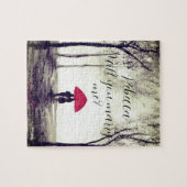 赤い傘はカップルの水の色のジグ結婚サが大好き ジグソーパズル (横)