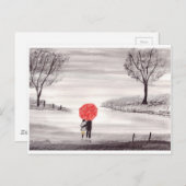 赤い傘はカップルの水の色結婚を愛する ポストカード (正面/裏面)