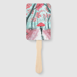 赤い傘を差した雨の中の人影 ハンドファン