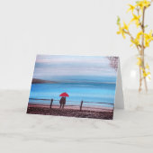 赤い傘を愛してカップル カード (黄色い花)