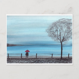 赤い傘を愛してカップル ポストカード