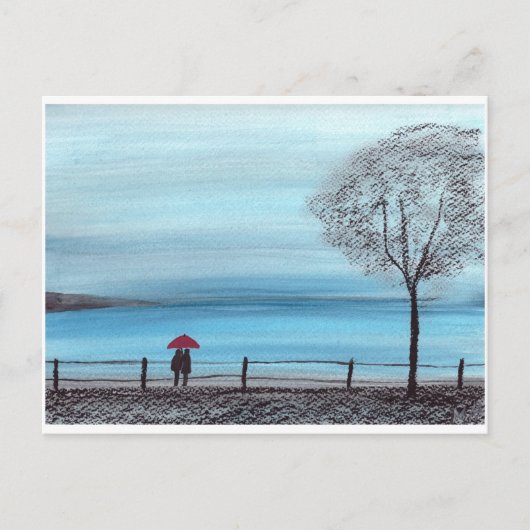 赤い傘を愛してカップル ポストカード (正面)